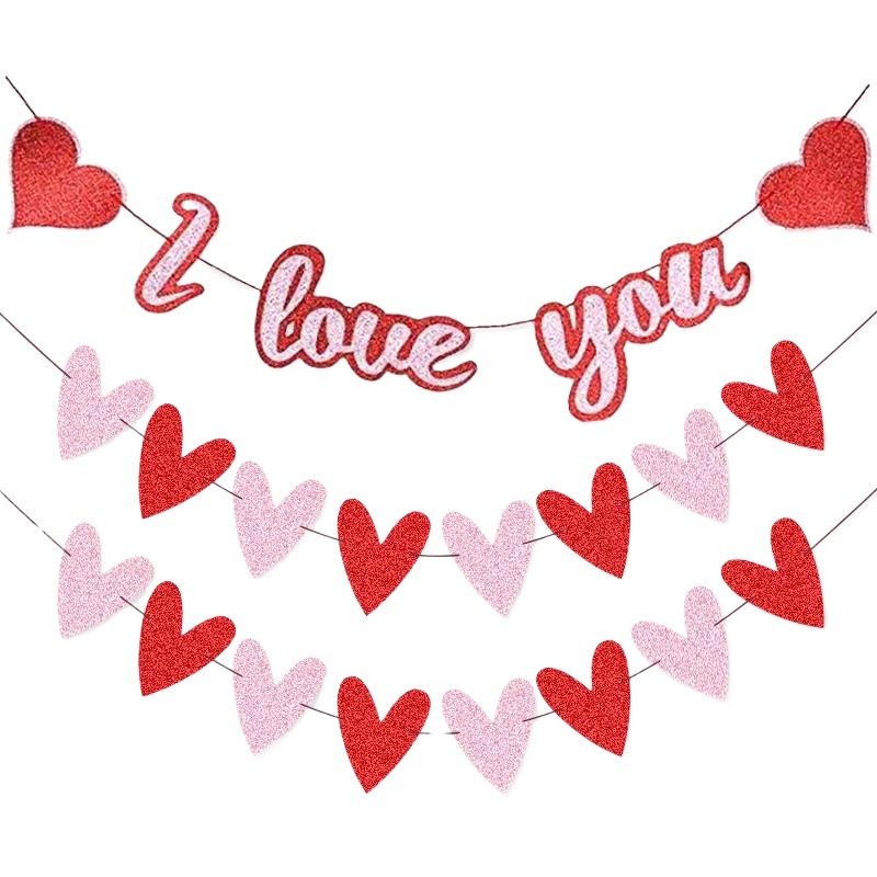 Boda Banquete de boda decoración de la fábrica cadena de la bandera del Día de San Valentín tire bandera amor cadena bandera l Te amo