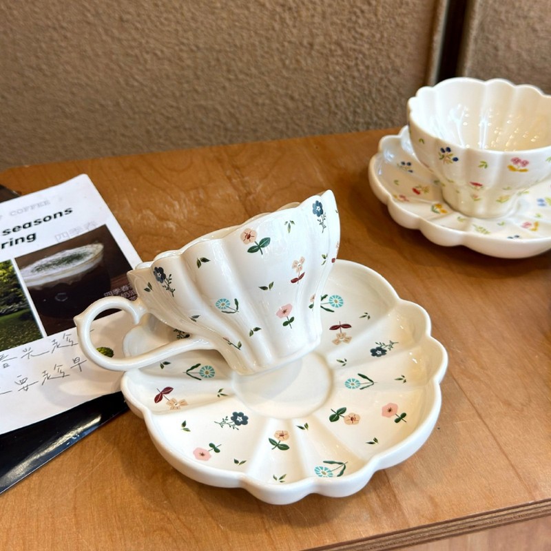 高级感情侣礼物轻奢时尚下午茶咖啡杯碟小众高颜值小碎花杯碟批发|undefined