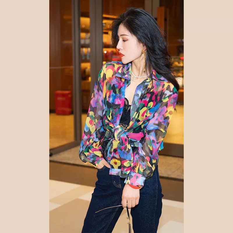 Port Wind Ретро уникальная шикарная рубашка с длинными рукавами и принтом тай-дай Весна янци снижение возраста рубашка с цветком Джокера