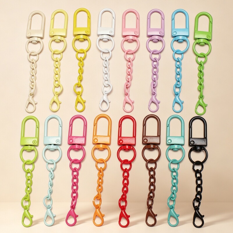 Colorful Door Clasp + Four-Section Chain + Lobster Clasp Set, Painted Handmade DIY Jewelry Accessories, Keychain Ring, Hanging Clasp