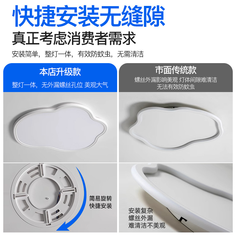 主寝室天井灯超薄型シンプル書斎全スペクトル保護眼灯具ロマンチックな女の子の子供の部屋雲灯