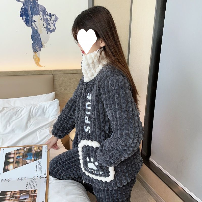 매우 두꺼운 3겹 퀼팅 플러스 사이즈 커플 남녀 두꺼운 벨벳 파자마 겨울 따뜻한 홈 의류