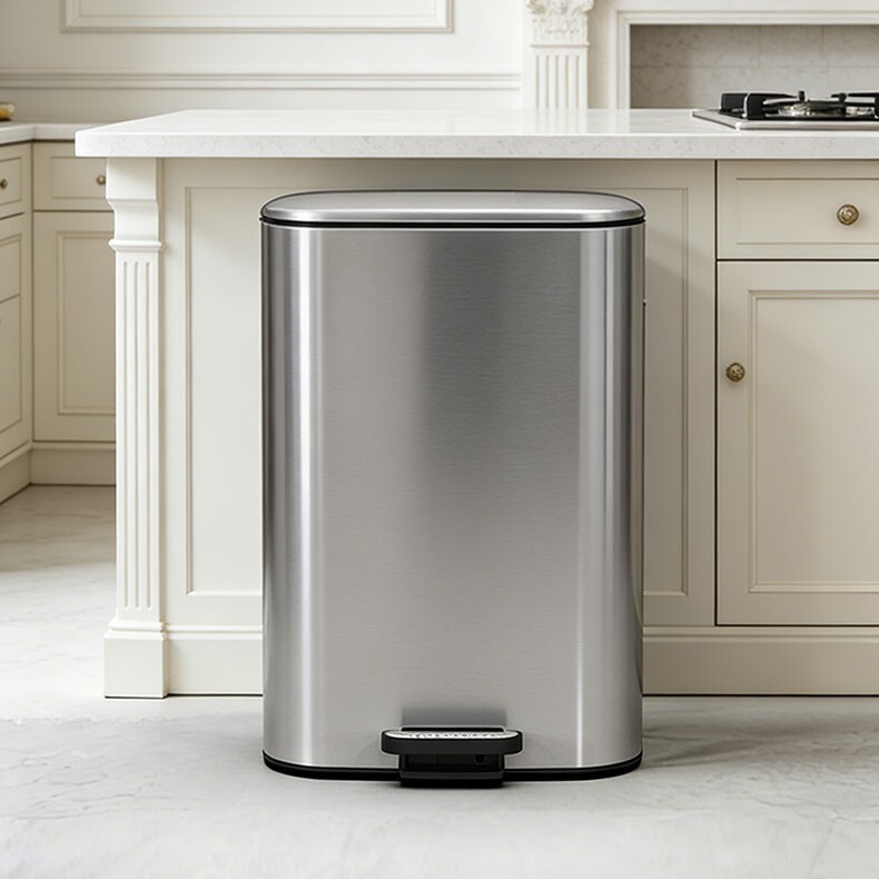 35-Liter Large-Capacity Stainless Steel Square Trash Can with Lid, Foot Pedal, for Kitchen, Commercial Use, Hotel, Office, Large Size for Home Use 35-Liter Large-Capacity Stainless Steel Square Trash Can with Lid, Foot Pedal, for Kitchen, Commercial Use, Hotel, Office, Large Size for Home Use