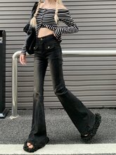 2023年新款黑色弹力牛仔长裤女士秋季设计感微喇叭马蹄直筒裤子潮
