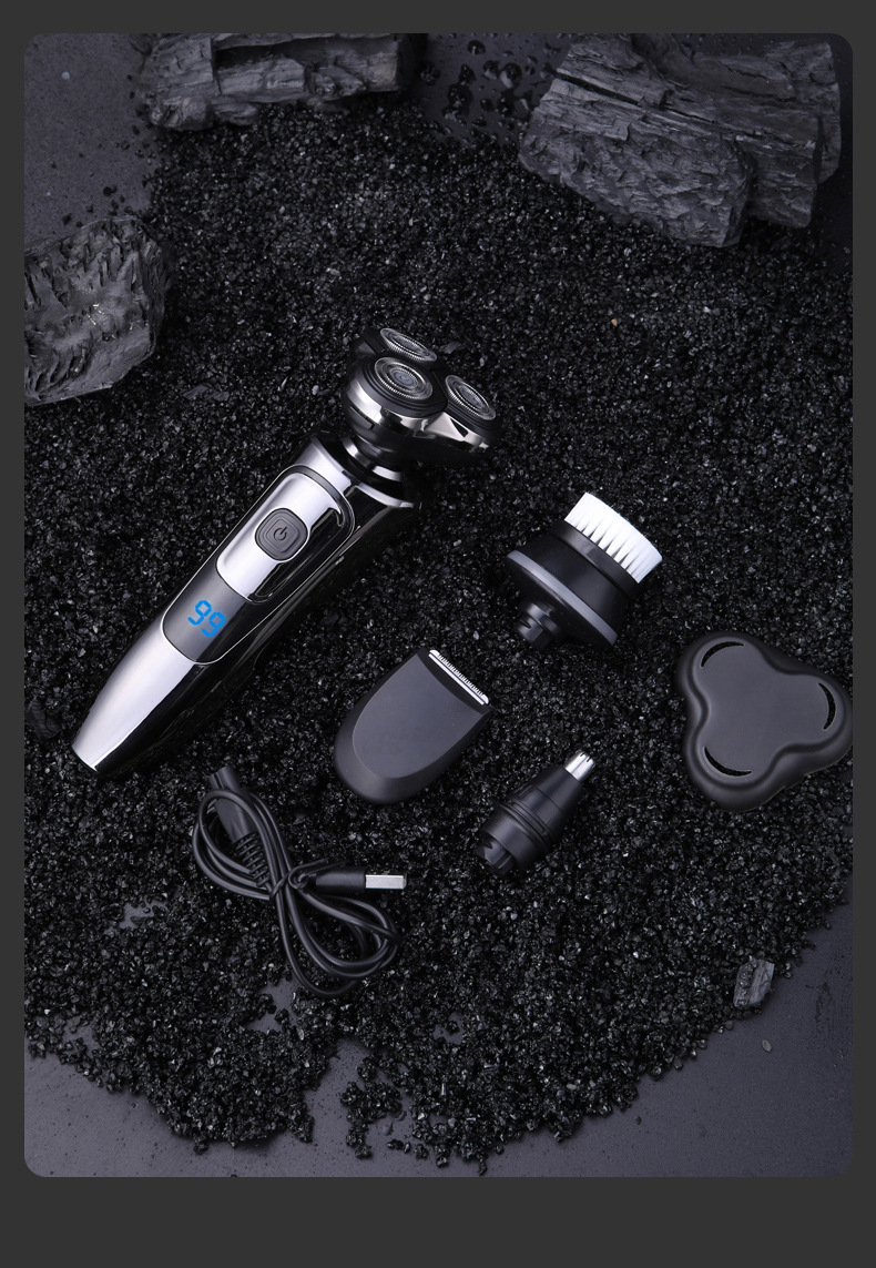 Men's Electric Shaver Rechargeable Digital Display Wet And Dry Beard Shaving Floating Three Blade Home Personal Care Appliance_voghion.com