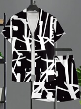F 34850 Men's Striped Short Sleeve Shirt ���Ƴ��� �羳��