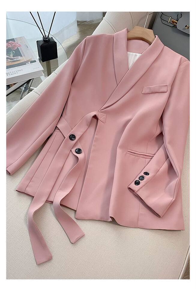 Bộ vest nữ hai mảnh dáng ôm thanh lịch, tay dài, phong cách công sở sang trọng — đen (bộ đồ), Kaki (bộ), Màu trắng nhạt (bộ), hồng (bộ) chi tiết 7