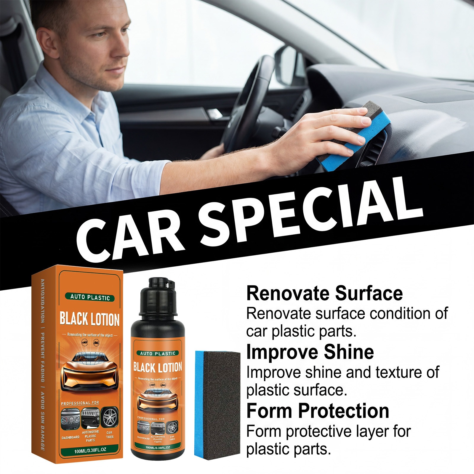 Car Plastic Refurbishment Agent, Interior Whitening Remover, Blackening and Brightening Agent, Anti-Aging Daily Care and Maintenance Cleaner