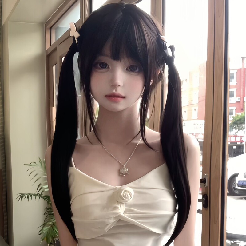 [Can Tie Double Ponytail] Bubble Bean Steamed Shaoluo Huang Wig Women's Full Head Cover Lolita Long Straight Hair Internet Red JK