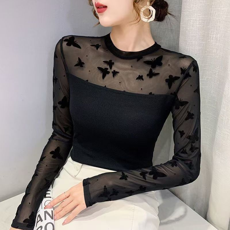 网纱打底衫女长袖气质内搭小衫2025春秋新款时尚百搭外穿t恤上衣|undefined