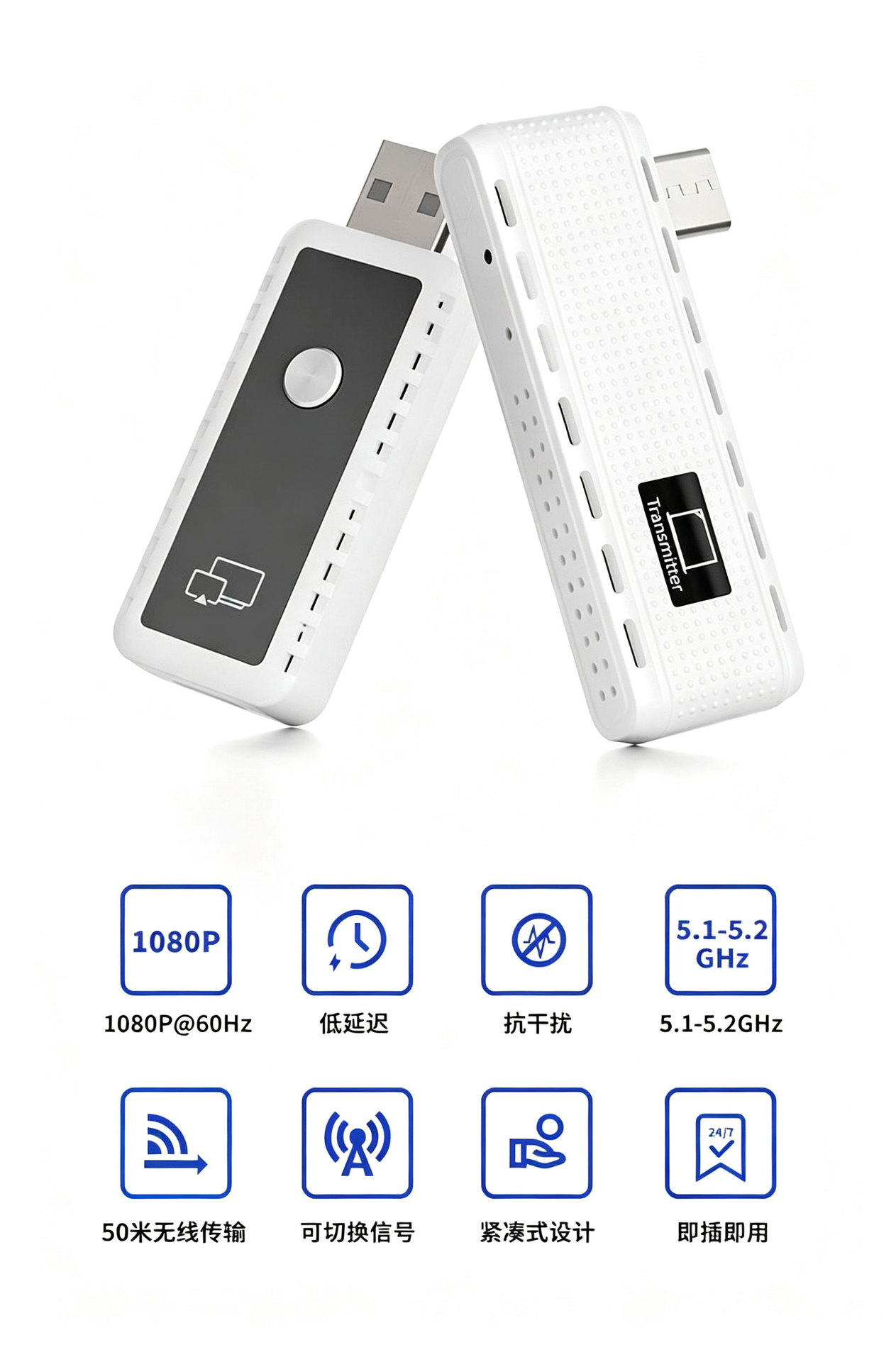 USB-C Wireless HDMI Transmitter-Receiver, 50 Meter