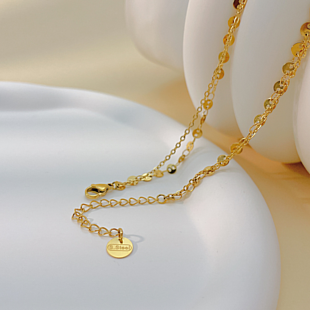 Doppellagige Perlenkette Für Damen, Edelstahl Halsschmuck Elegant_voghion.com