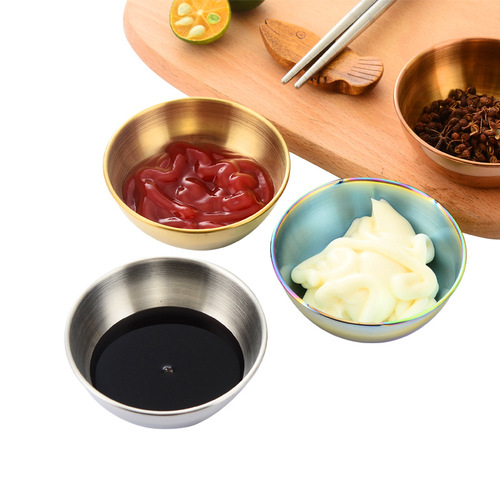 Cross-border direct supply of golden snack stainless steel dipping dishes Creative titanium-plated seasoning soy sauce dipping sushi seasoning dishes