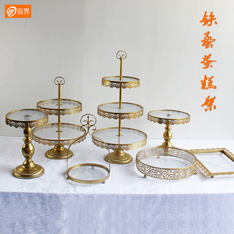 百界铁艺婚庆道具甜品台摆件欧式蛋糕架婚礼蛋糕盘婚礼甜品装饰