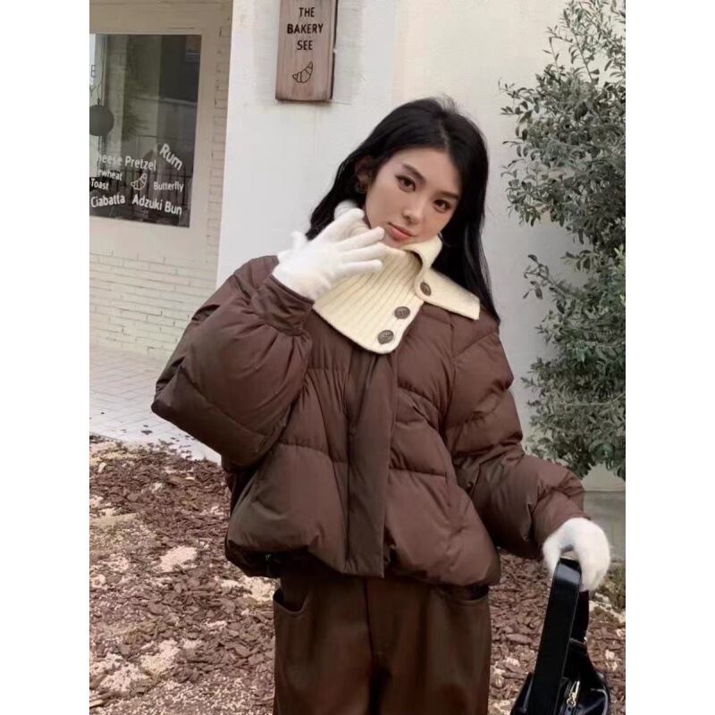 Yimo Korean Style Designer down Jacket for Women, Winter 2024 New Short Knitted Collar Padded Jacket, Warm Coat for Women