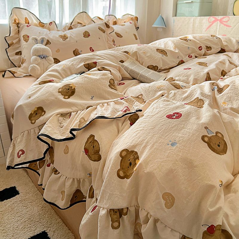 Cotton Large Floral Edge Super Soft Four-Piece Set Bedspread Sheet Set Student Dorm Three-Piece Set