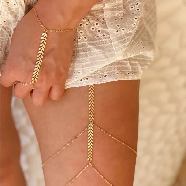 European and American cross-border jewelry sexy aircraft chain tassel multi-layer thigh chain Women's temperament aircraft wheat bracelet women