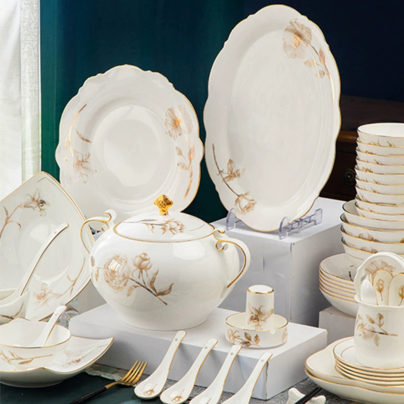 Набор мисок, домашние принадлежности, фарфоровая миска Jingdezhen Bone, керамический набор мисок, комбинация блюд и блюд