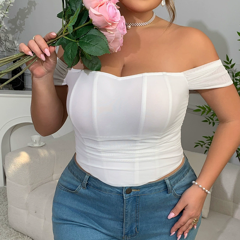 Европейские и американские трансграничные топы больших размеров MM, новые летние женские популярные модные топы с рыбьей костью для горячих девушек, сексуальные майки на груди