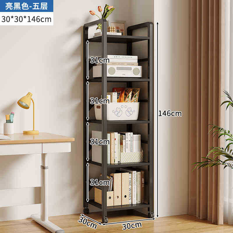 Estantería simple piso multi-capa de almacenamiento de hierro estrecha costura escritorio lateral móvil pequeña estantería estante