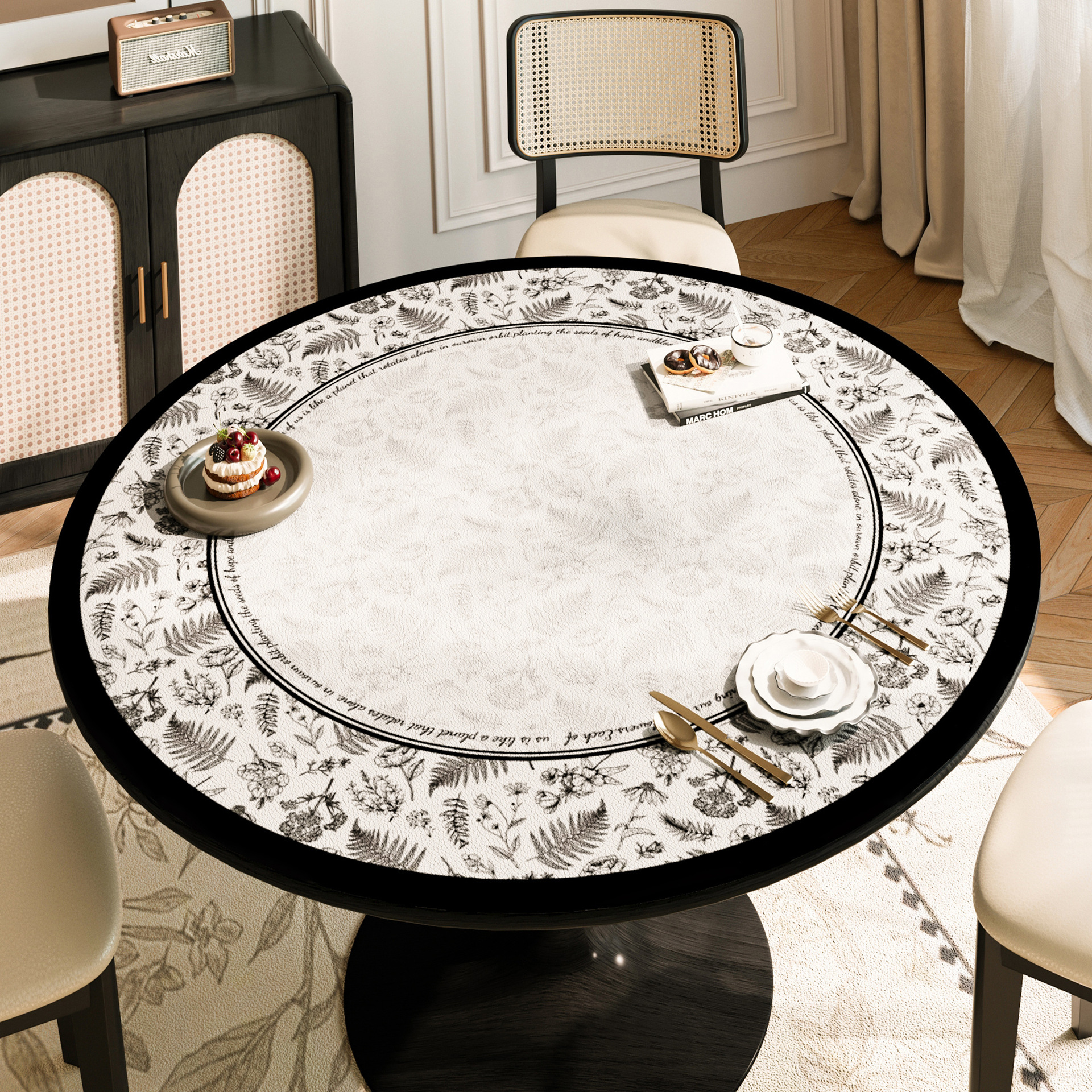 2025 nuevo estilo chino mesa redonda impermeable a prueba de agua a prueba de aceite sin lavado almohadilla de mesa redonda de cuero almohadilla de protección de mesa redonda