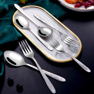 Stainless steel knife and fork spoon pointed spoon round spoon spoon spoon fruit fork 2 yuan tableware household western main meal eating spoon