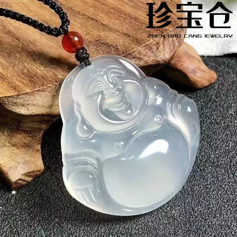 高冰白玉髓弥勒佛吊坠玛瑙白冰女款玉石挂坠冰种通透佛公批发货源