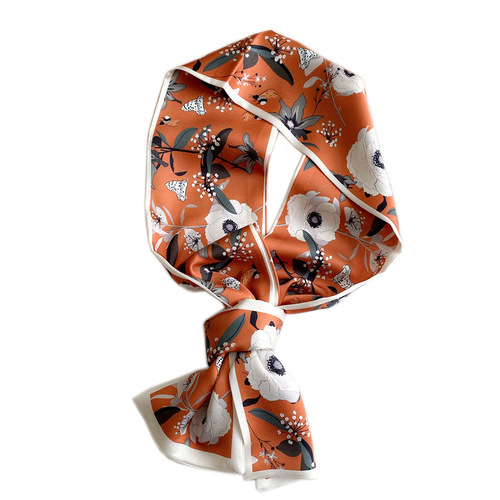 Long silk scarf for women in spring and autumn, versatile suit, neck decoration, neck gaiter, narrow scarf, Korean style bandage, hair ribbon