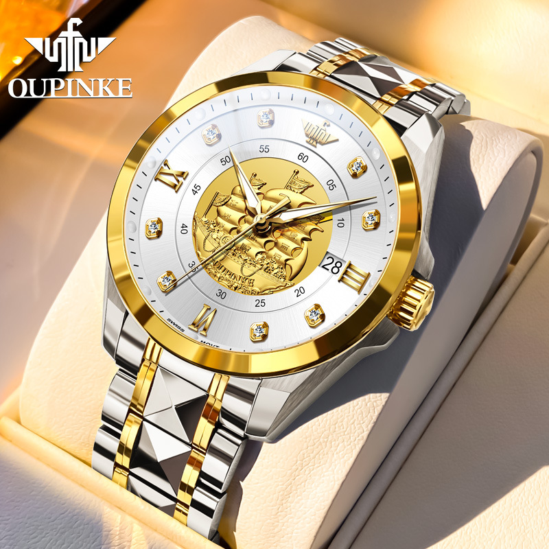 欧品客oupinke品牌新款瑞士机芯商务风自动机械表一帆风顺男手表