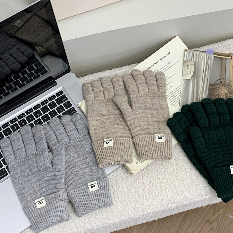 Guantes de punto de invierno nuevos guantes de montar de cinco dedos de color sólido de waffle caliente coreano