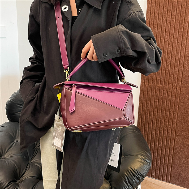Geometric Patchwork Shoulder Bag For Women Foldable Crossbody_voghion.com
