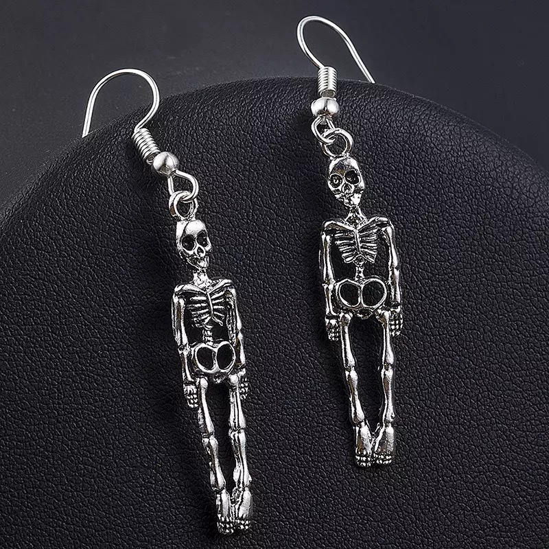 9g Weight Drop Earrings Classification 1 Pair Quantity 1 Pair Halloween Funny Punk Skull Metal Drop Earrings