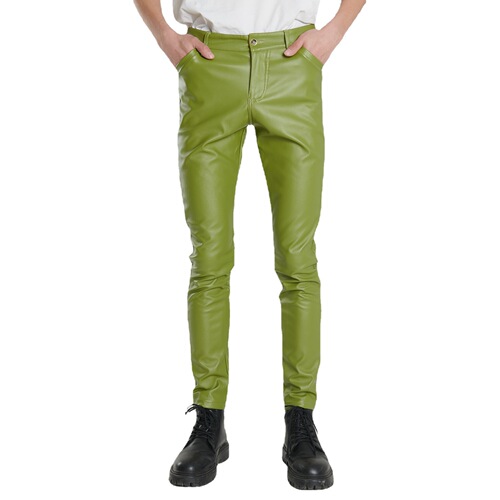 Men's Elastic Fitted Green and Blue Dance Performance Bar Brown Hair Salon Trendy Cool Jeans