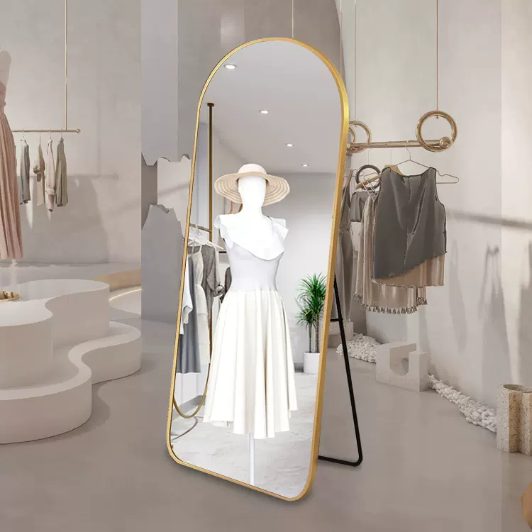 家用拱形镜子ins轻奢落地半圆穿衣镜服装店专用全身试衣镜落地镜