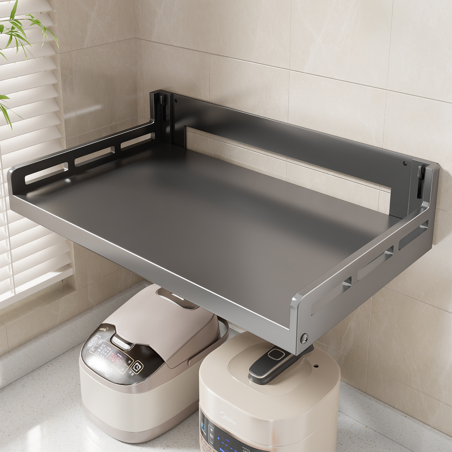 Estante de Pared para Microondas Multifuncional Sin Perforación para Cocina image 2