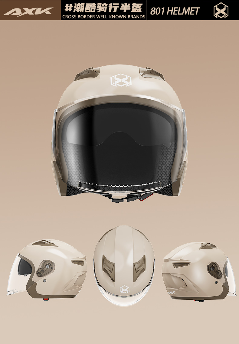 Foreign Trade Specializes in Motorcycle Helmets for Men, Winter Warm Half-Helmets for Electric Bikes, Women's All-Season Sun Protection Safety Helmets
