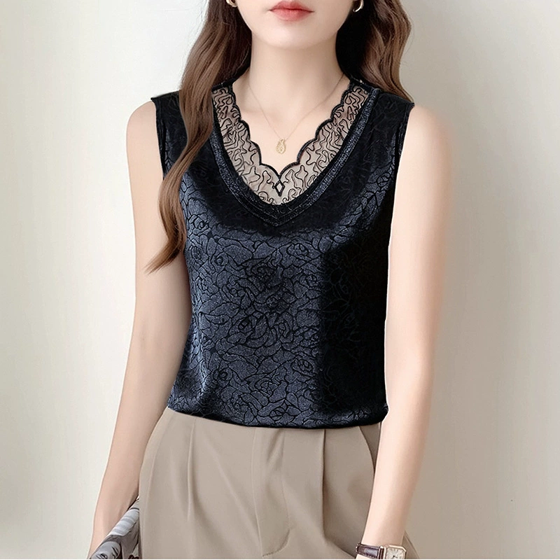 Summer lace tank top for leisure sleevless, plus size, fitted
