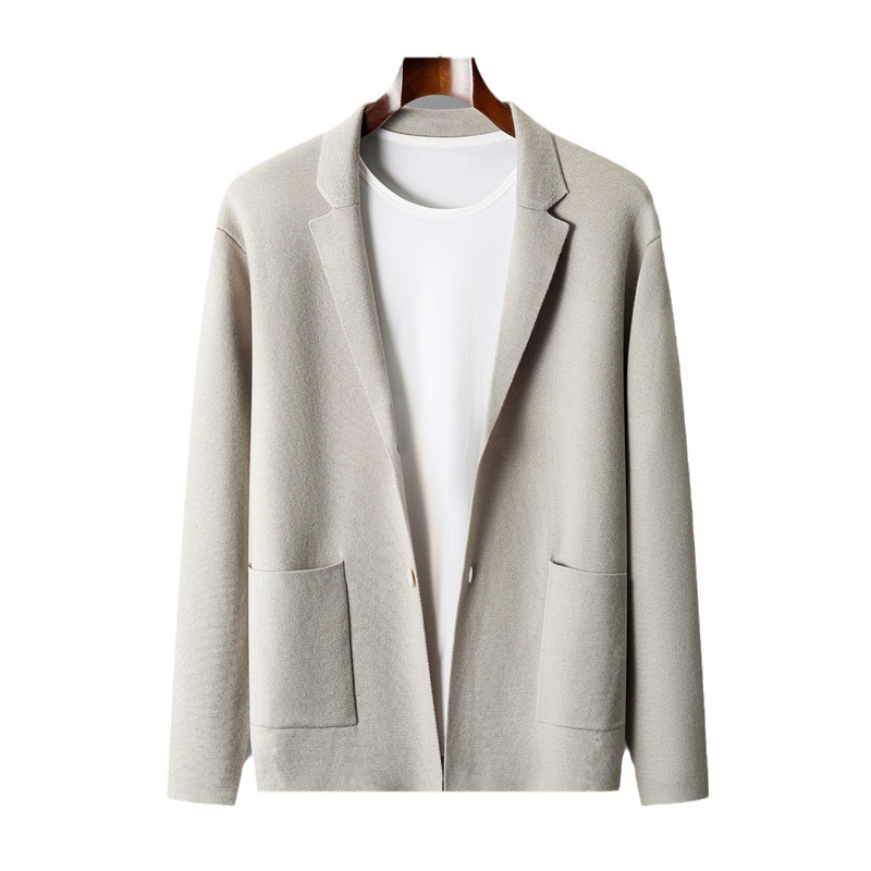 Lana de punto chaqueta los hombres moda casual negocios pequeño traje externo grueso suéter cardigan más tamaño suelta top
