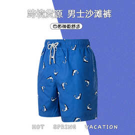 跨境爆款男短裤运动欧美ins鲨鱼印花居家休闲沙滩男短裤现货批发