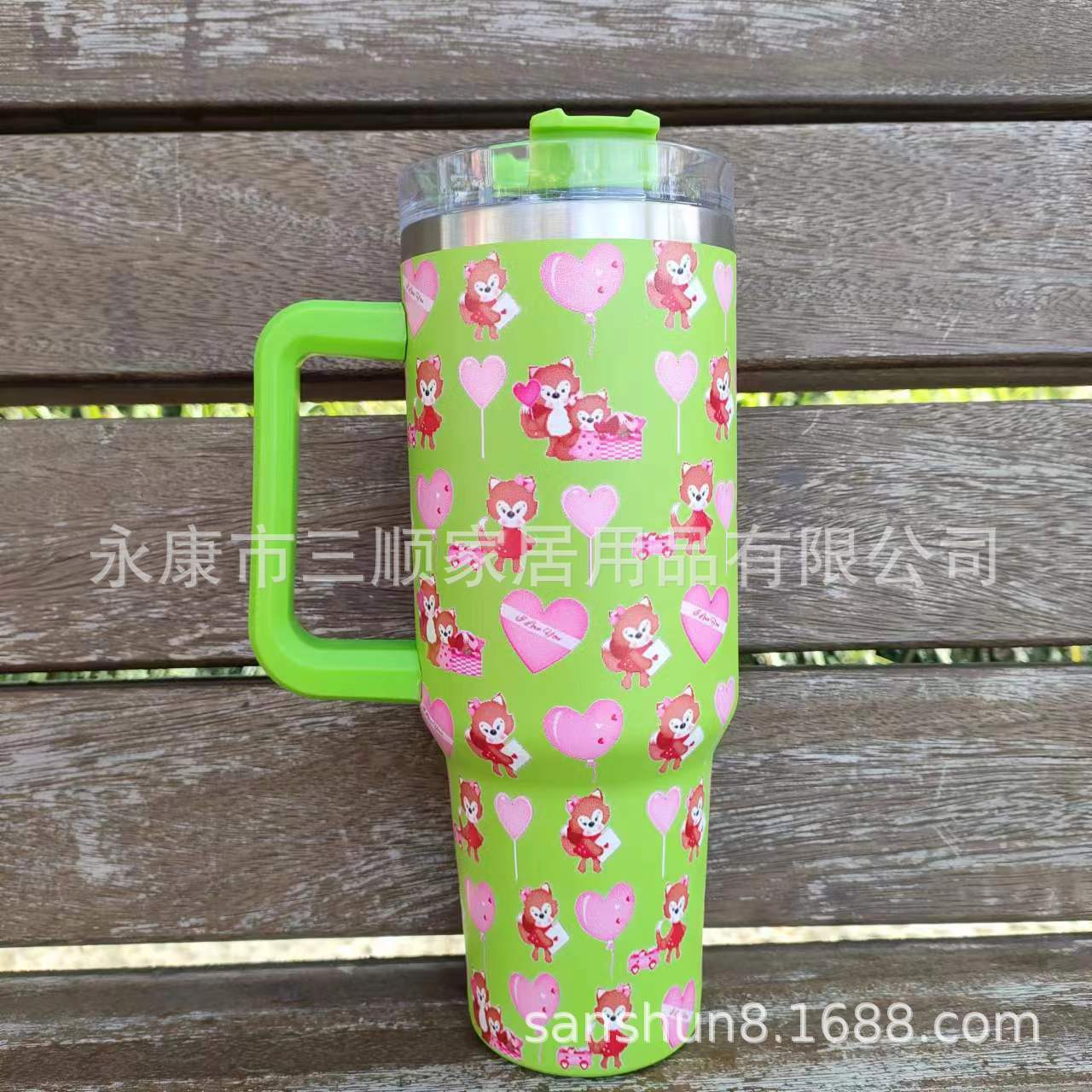 Nueva doble capa de vacío de acero inoxidable de gran capacidad de 40oz Día de San Valentín hombres y mujeres pareja taza de vacío mango taza de coche