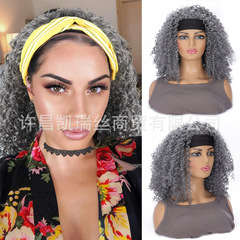 国境を越えたファッションかつら女性のヘアバンドの短いアフリカの小さなカール化繊ヘアセットの高温糸許昌かつら卸売り