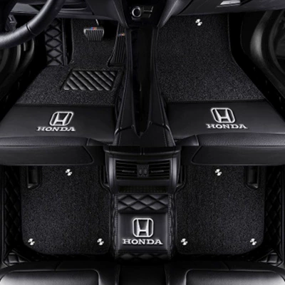Suitable for Honda Accord, Fit, Civic, City, CRV, Crider, HR-V, Jade, and Breeze full-coverage car floor mats (Modelə uyğun ayaqaltı) - cr-v-double-layer-black-black-silk-loop