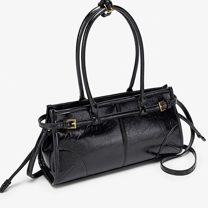 跨境包包 女 2025夏优雅风纯色肌理感法棍包单肩包手提女包现货