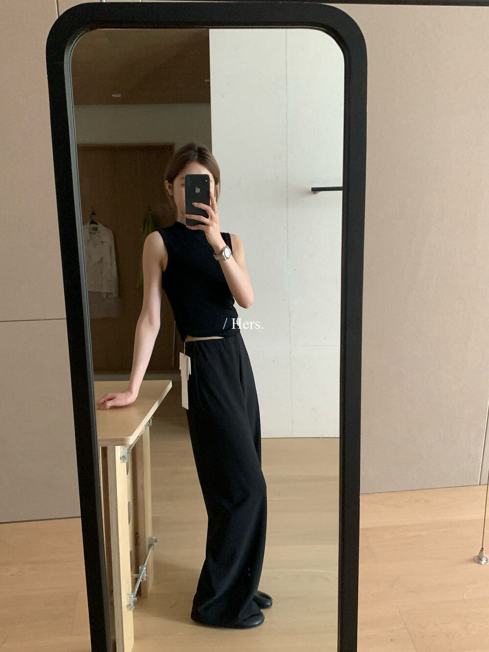 Quần culottes nữ ống rộng cạp cao chun lưng vải mỏng mùa hè — màu đen chi tiết 8