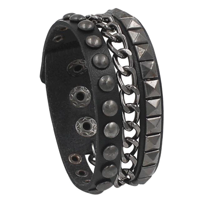 Прямая поставка с фабрики, европейский и американский модный браслет AliExpress, самый продаваемый браслет с квадратными заклепками, многослойный браслет с железной цепью