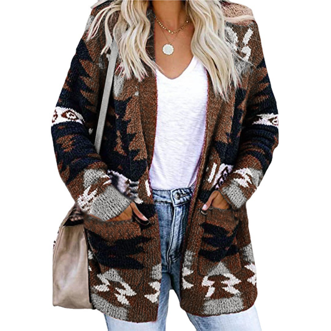 Women's Cardigan Long Sleeve Sweaters & Cardigans Printing Casual Color Block display picture 4