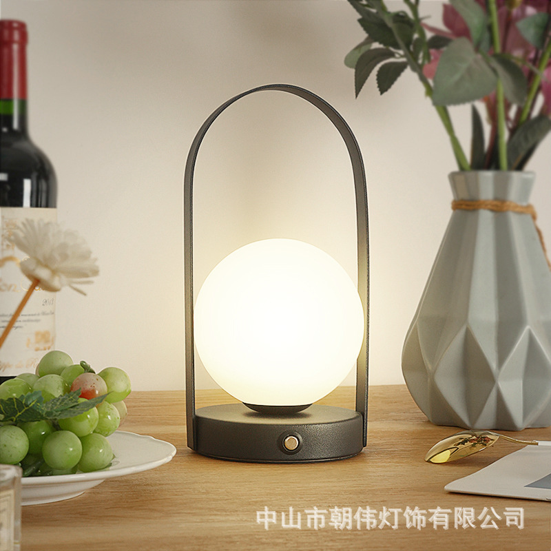 LED手提簡約檯燈小夜燈創意月球充電壁掛燈多功能球形手提氛圍燈