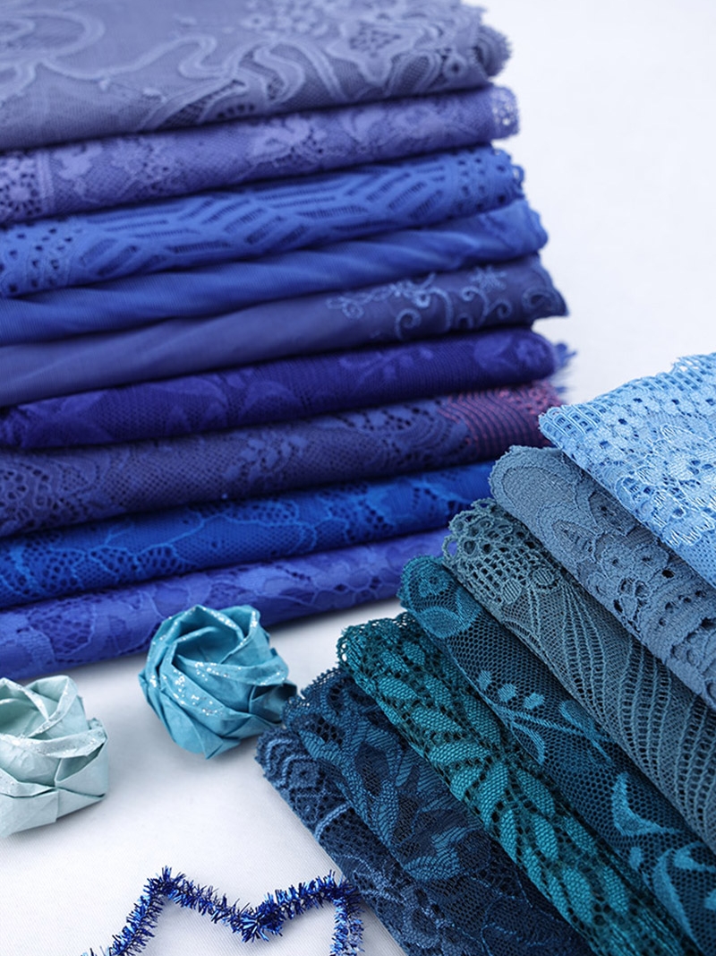 宝蓝色蕾丝花边辅料 灰蓝DIY缝衣服下摆弹力服装材料宽孔雀蓝裙边