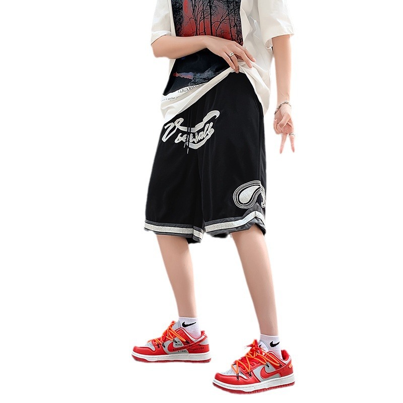 Pantalones cortos casuales de verano para hombres, marca de moda, color sólido, contraste simple, tendencia, tubo recto suelto, pantalones deportivos de cinco puntos