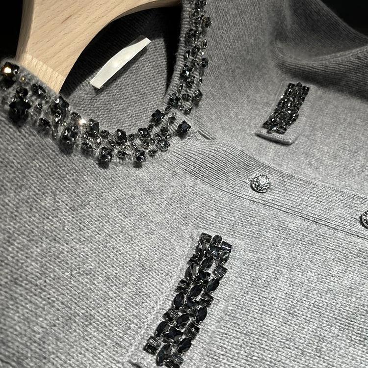 【港米服饰】2025春季高级细羊毛纯手工钉钻针织开衫毛衣高品质|undefined